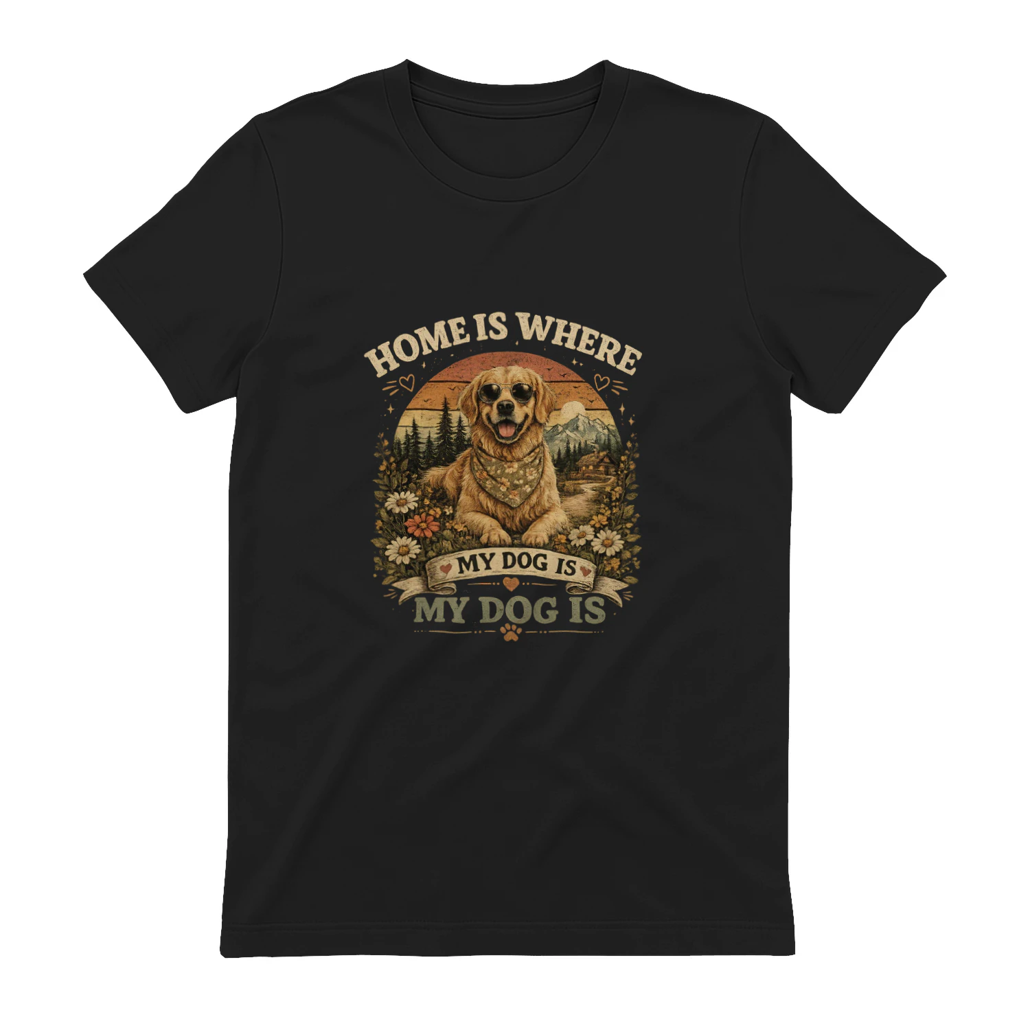 Home Is Where My Dog Is Vintage Golden Retriever T-Shirt