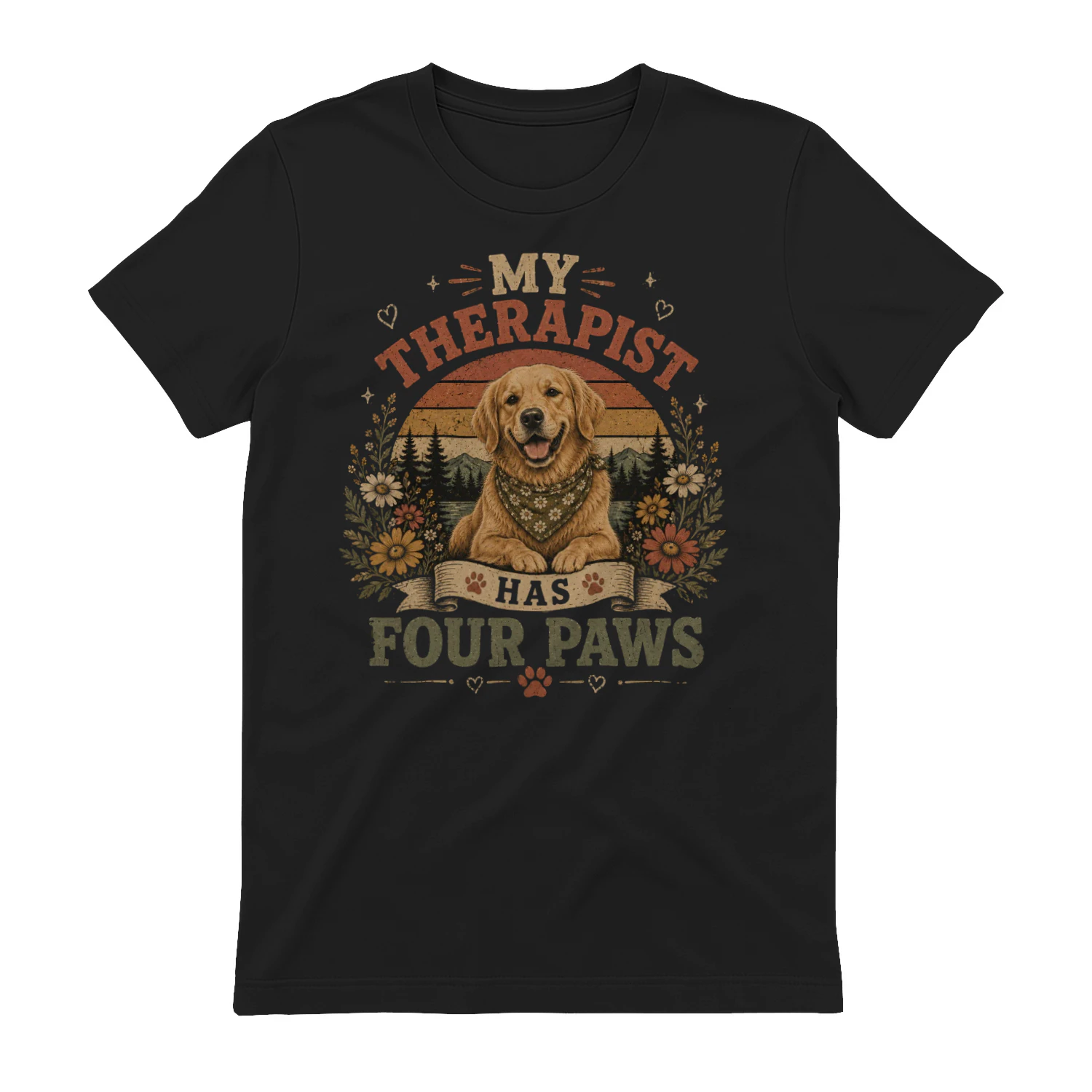 My Therapist Has Four Paws Vintage Golden Retriever T-Shirt
