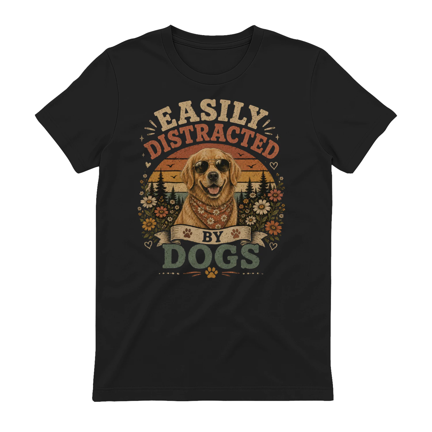 Easily Distracted By Dogs Vintage Golden Retriever T-Shirt