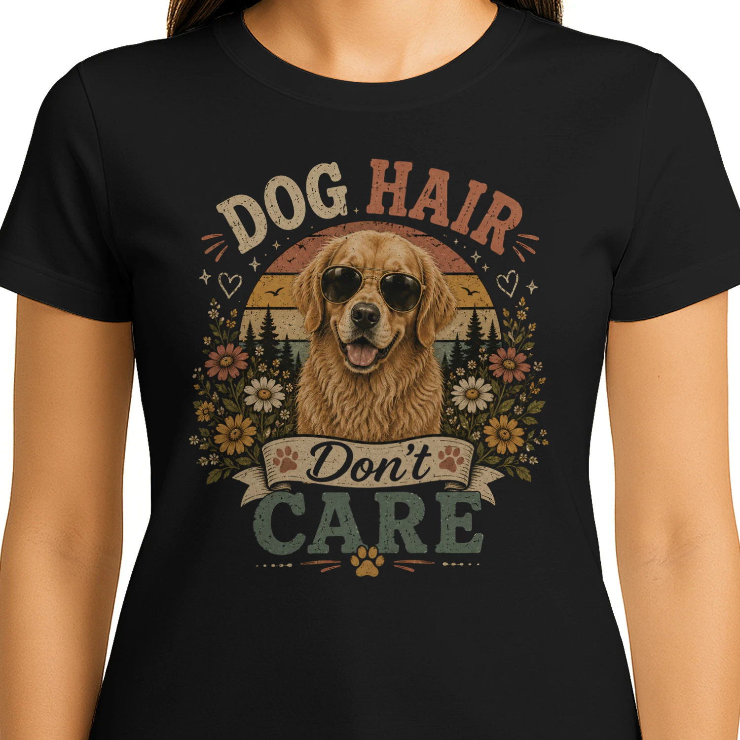 Dog Hair Don't Care Vintage Golden Retriever T-Shirt | Funny Dog Lover Gift | Retro Dog Mom Tee