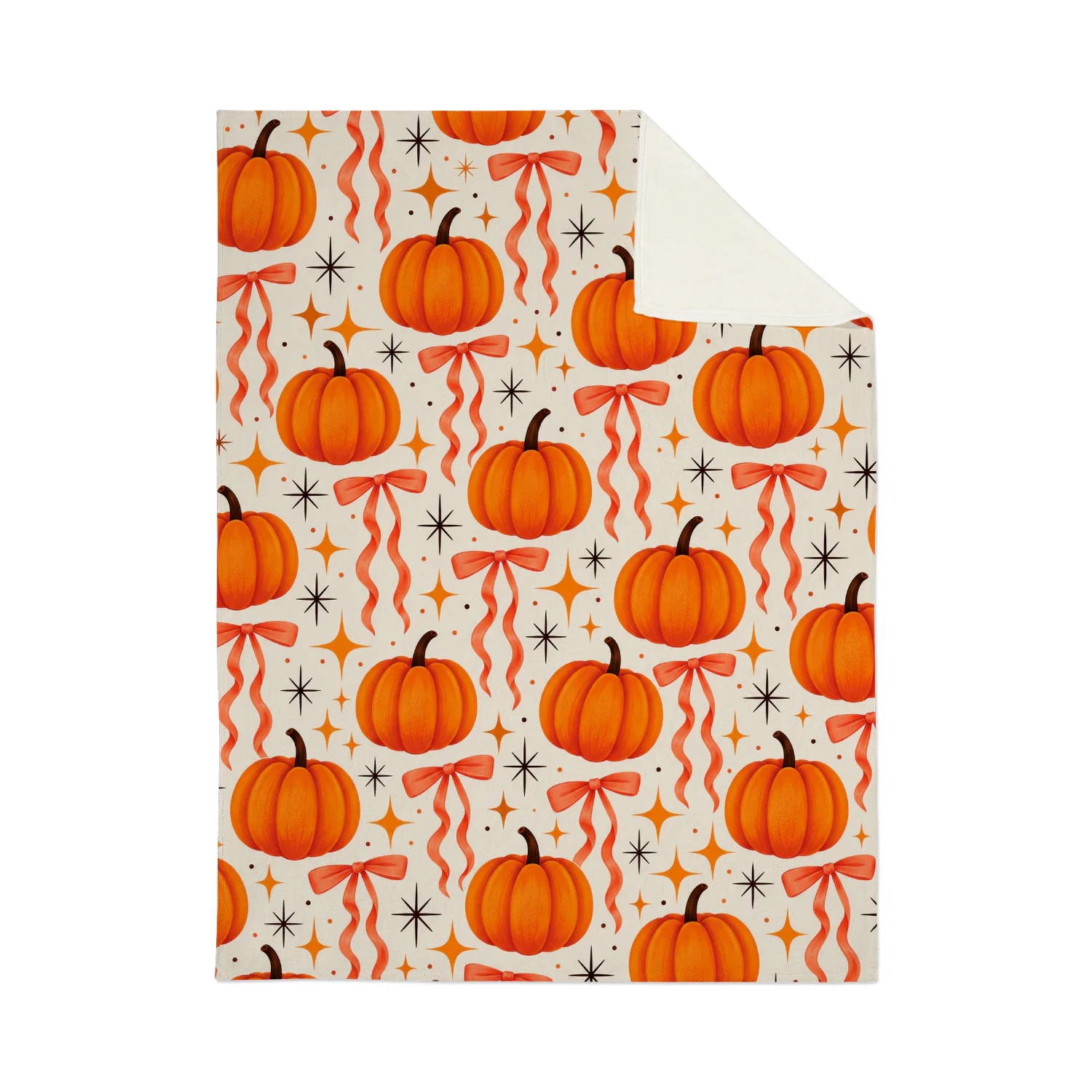 Cute Fall Pumpkin Blanket – Orange Pumpkin & Bow Fleece Throw | Cozy Autumn Home Decor