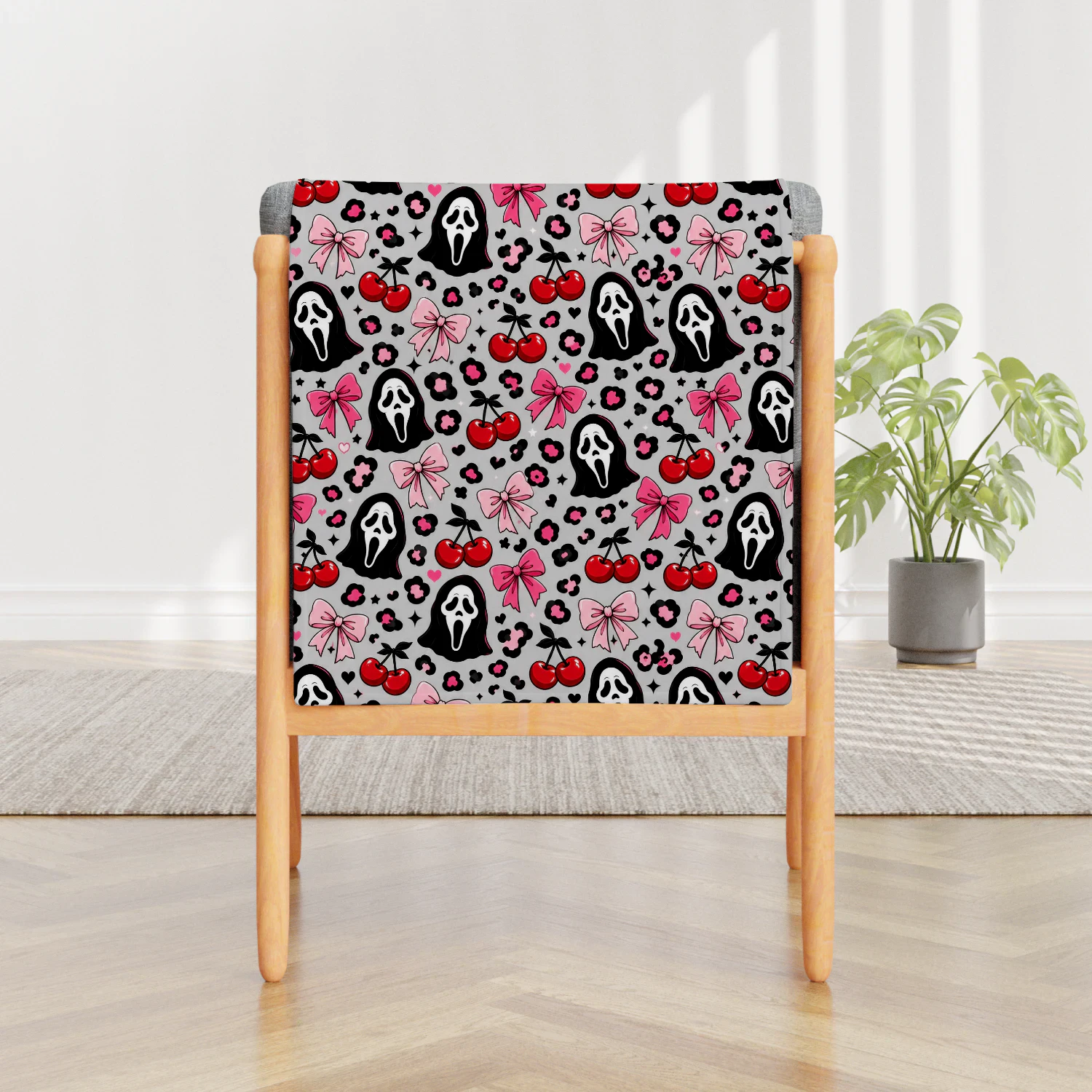 Pink Spooky Halloween Blanket – Bows, Cherries & Leopard Fleece Throw | Cute Gothic Halloween Decor