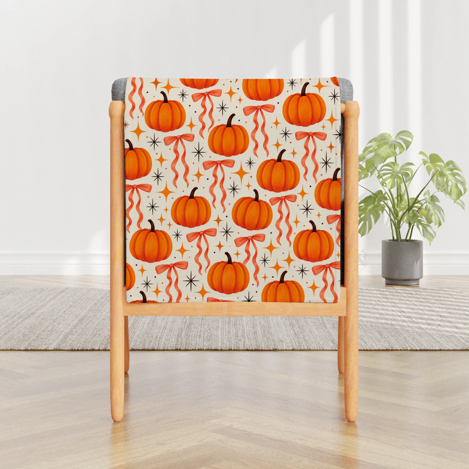 Cute Fall Pumpkin Blanket – Orange Pumpkin & Bow Fleece Throw | Cozy Autumn Home Decor