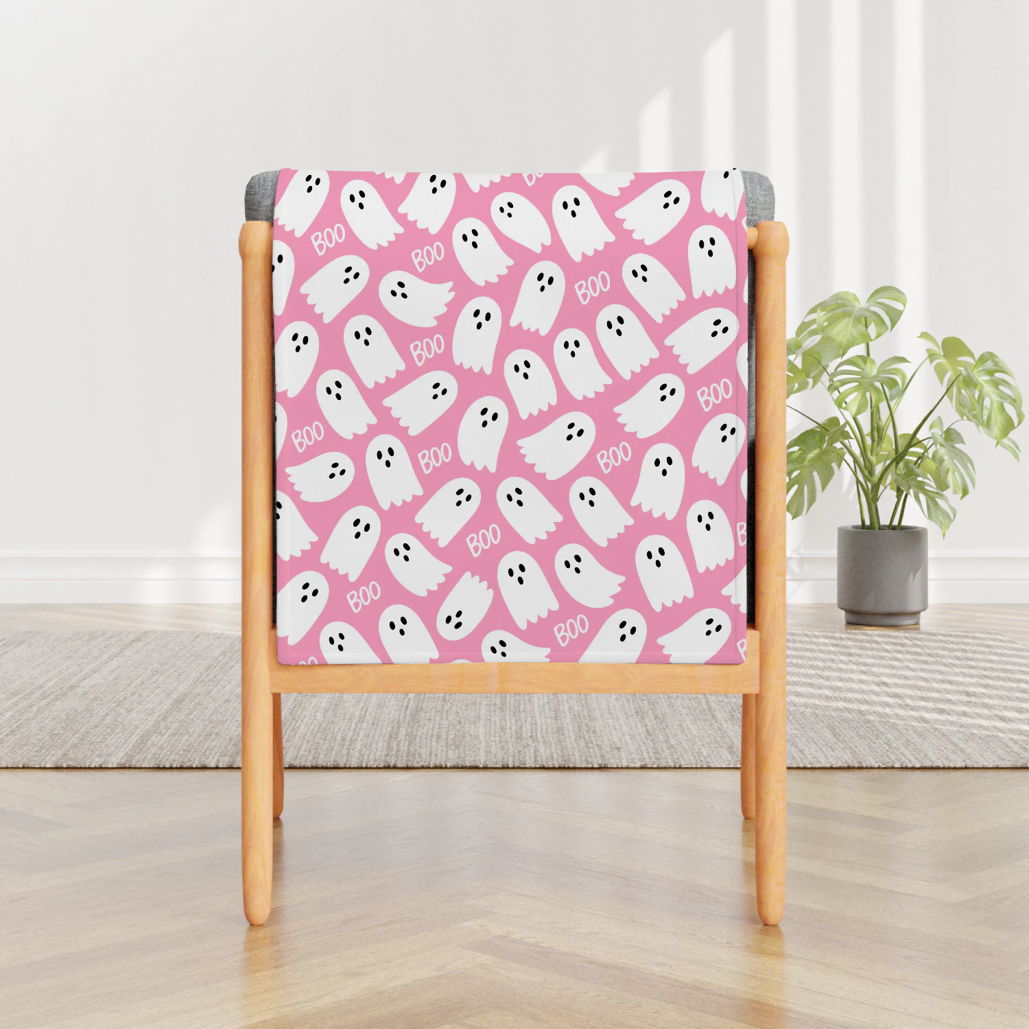 Pink Ghost Halloween Blanket Cute BOO Fleece Throw | Spooky Season Bedroom & Home Decor