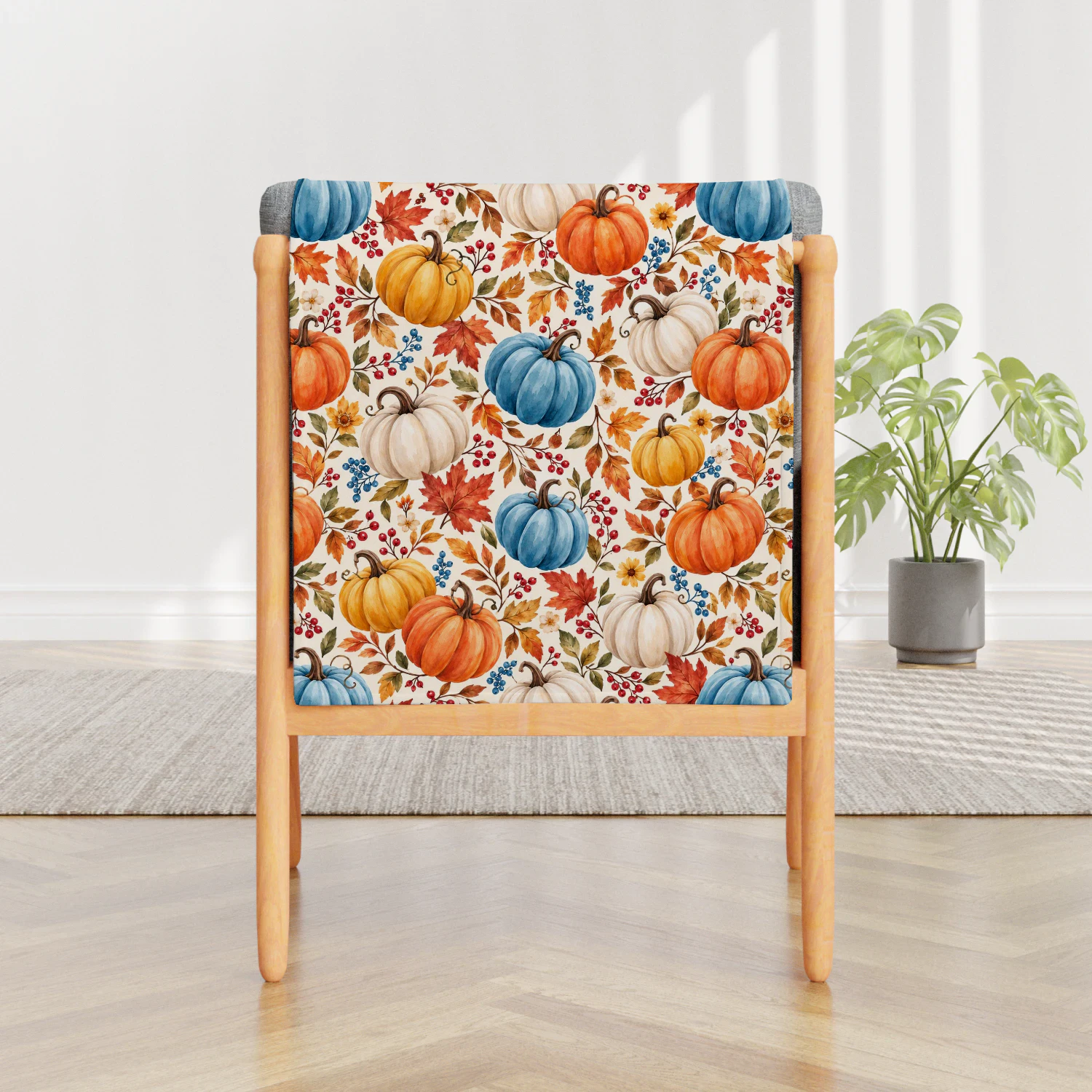 Fall Pumpkin Blanket – Blue, Orange & White Pumpkin Fleece Throw | Cozy Autumn Thanksgiving Decor