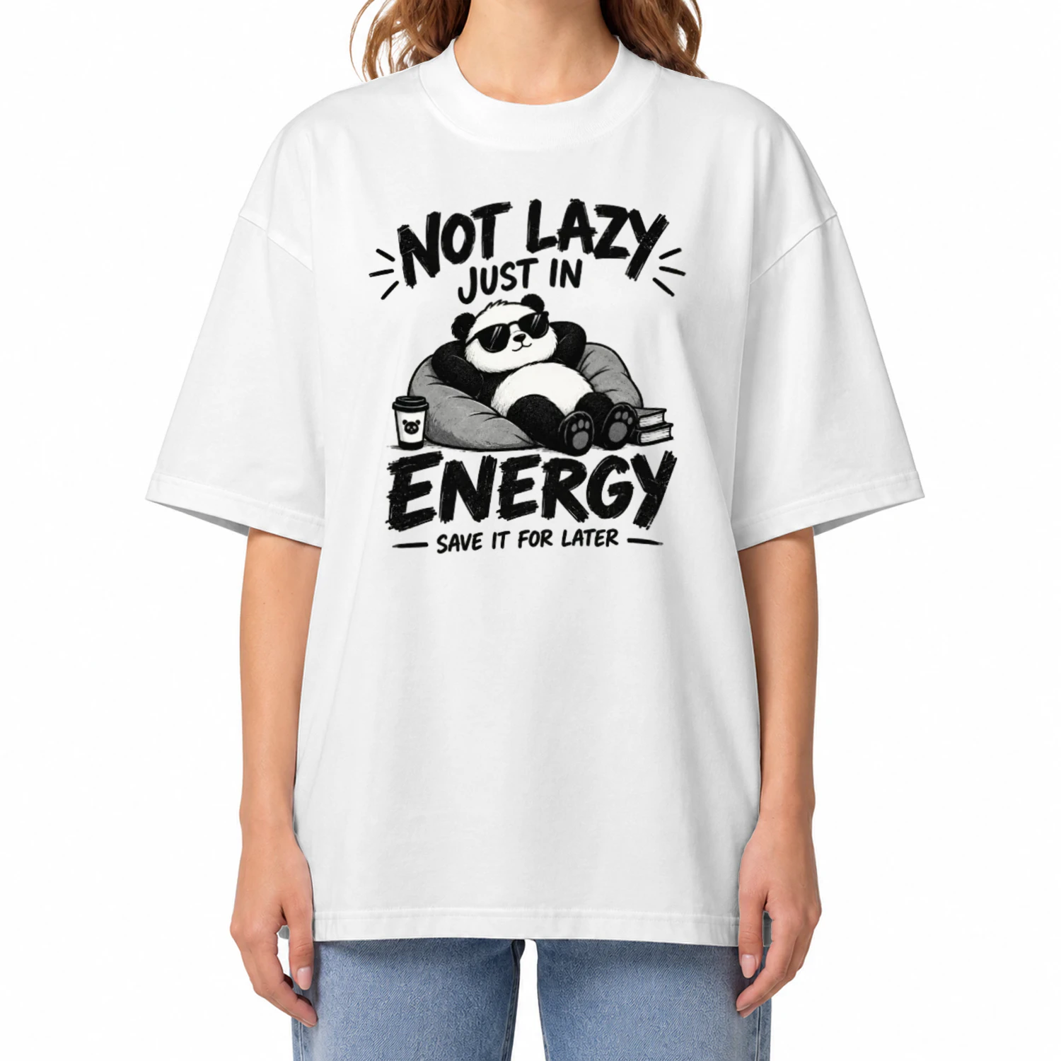 Not Lazy, Just Saving Energy Funny Panda Hoodie Design