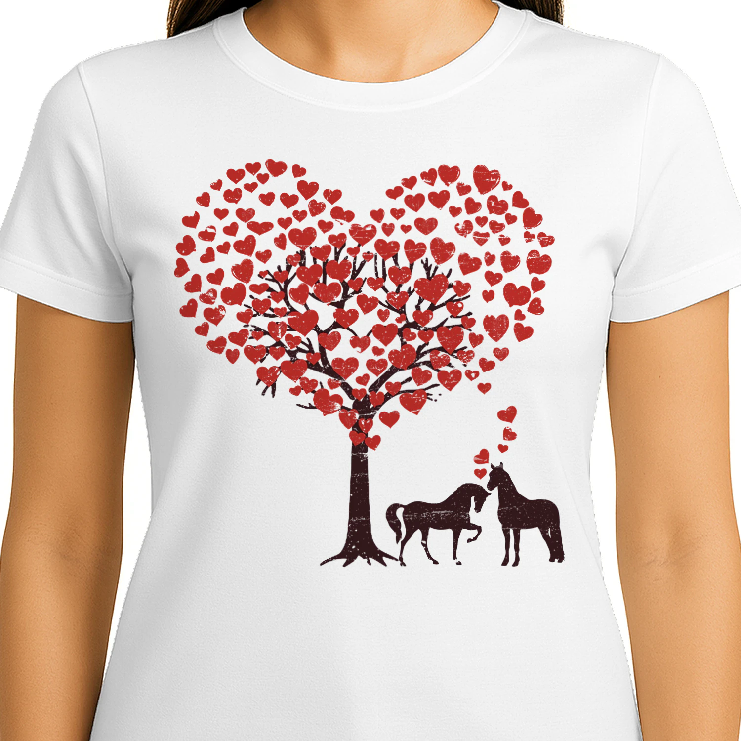 Horse love and tree