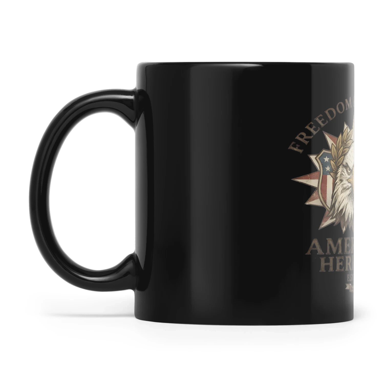 American Heritage Bald Eagle Patriotic Black Ceramic Mug - Est. 1776 Freedom & Legacy Coffee Cup
