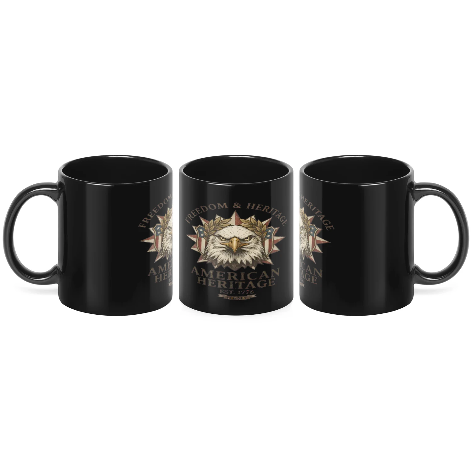 American Heritage Bald Eagle Patriotic Black Ceramic Mug - Est. 1776 Freedom & Legacy Coffee Cup