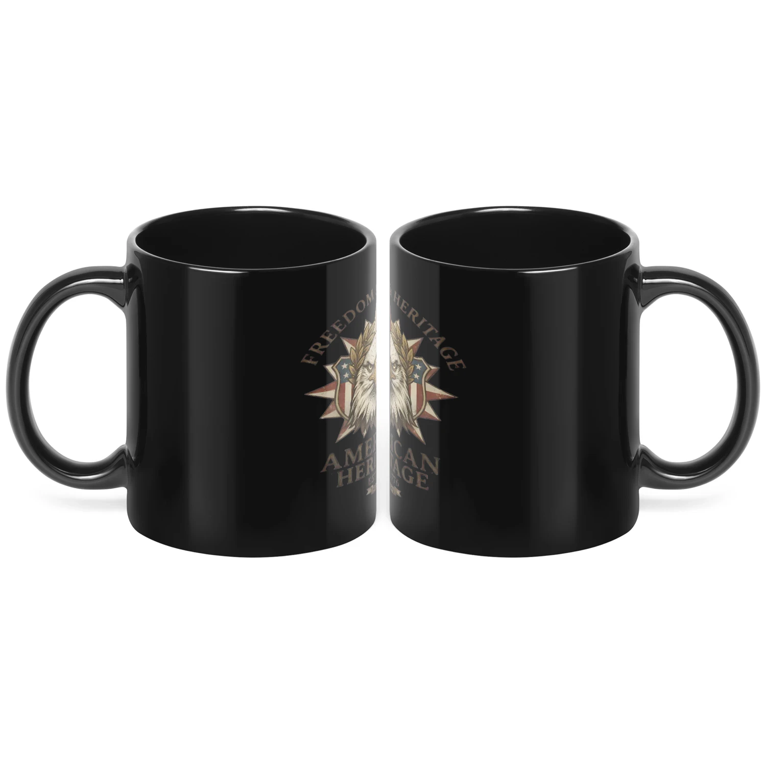 American Heritage Bald Eagle Patriotic Black Ceramic Mug - Est. 1776 Freedom & Legacy Coffee Cup
