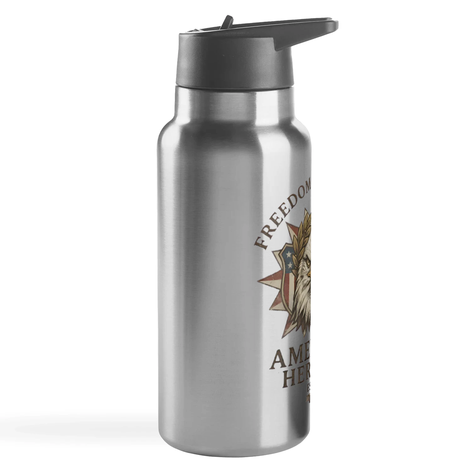 American Heritage 32oz Sports Tumbler - Patriotic Bald Eagle Stainless Steel Insulated Travel Mug - Est. 1776 Freedom & Legacy