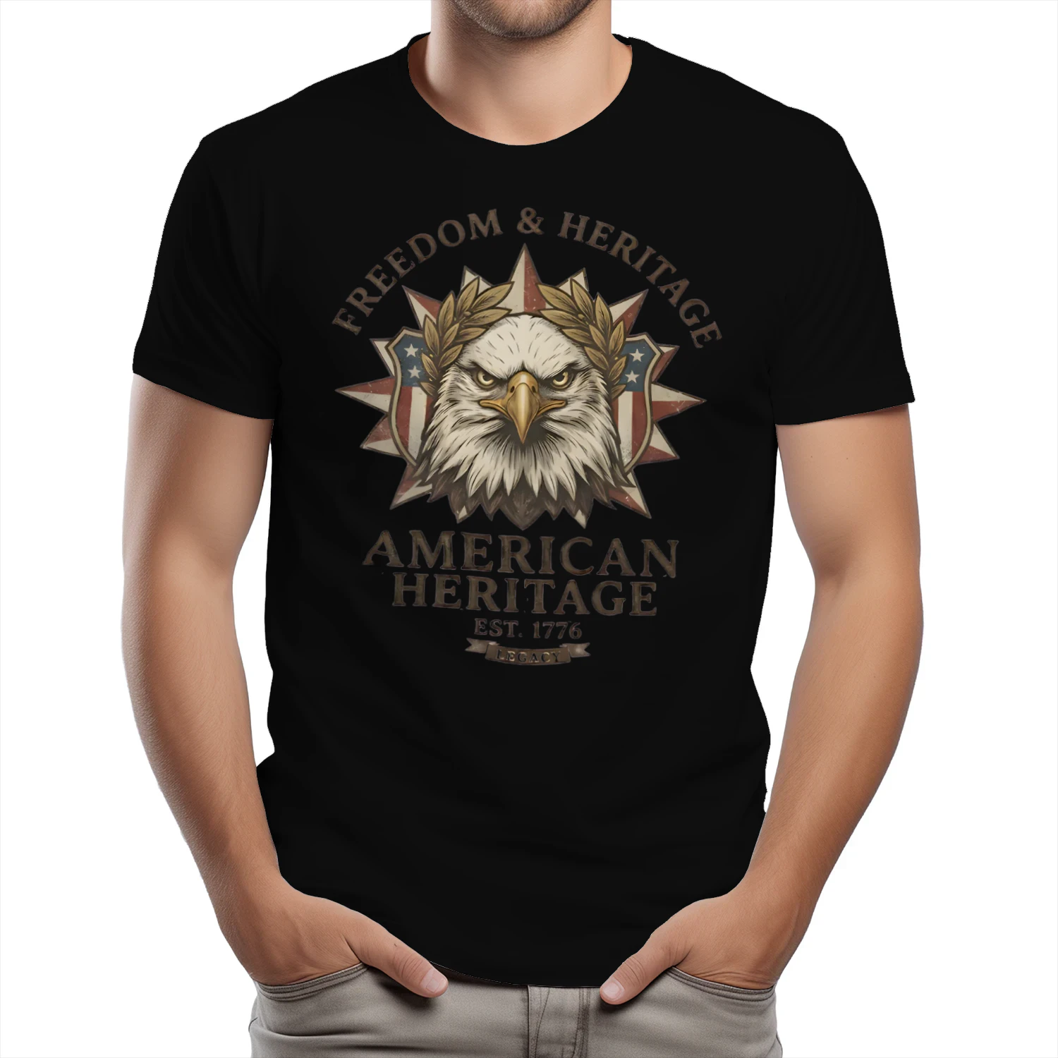 American Heritage Heavy Cotton Patriotic T-Shirt - Est. 1776 Freedom & Legacy