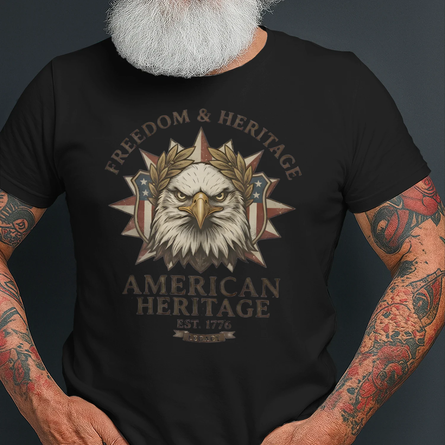 American Heritage Heavy Cotton Patriotic T-Shirt - Est. 1776 Freedom & Legacy