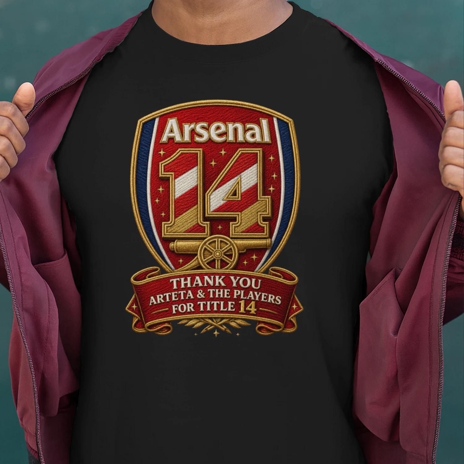 T-shirt featuring Arsenal’s Title 14 design – Thank You to Arteta & the Players for title 14