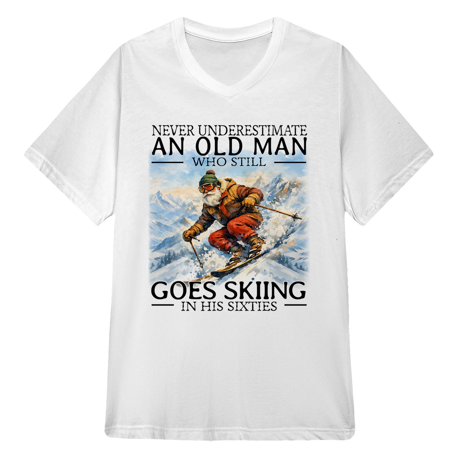 Skiing Never Old Men 60 V-Neck T-Shirt