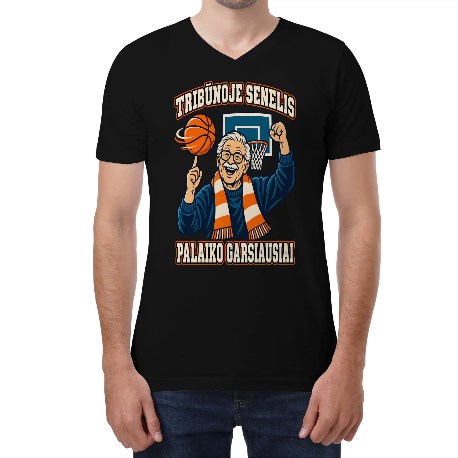 Krepšinio senelio V formos marškinėliai
