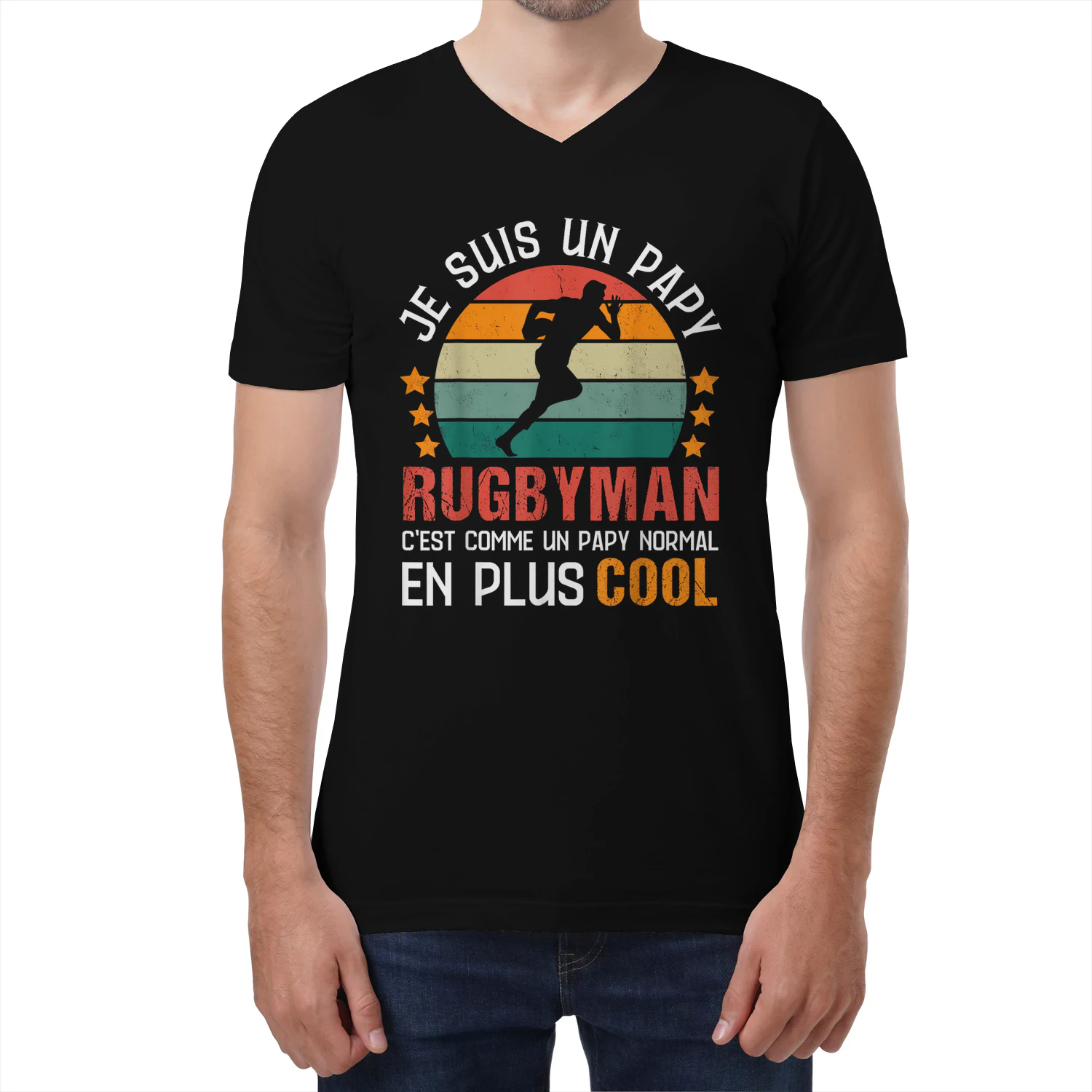 Je Suis Un Papy Rugbyman Humour Rugby Cadeau Vintage V-Neck T-Shirt