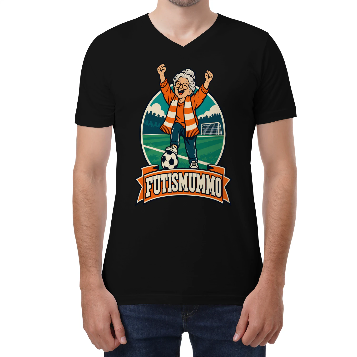 Futismummo V-aukkoinen T-paita