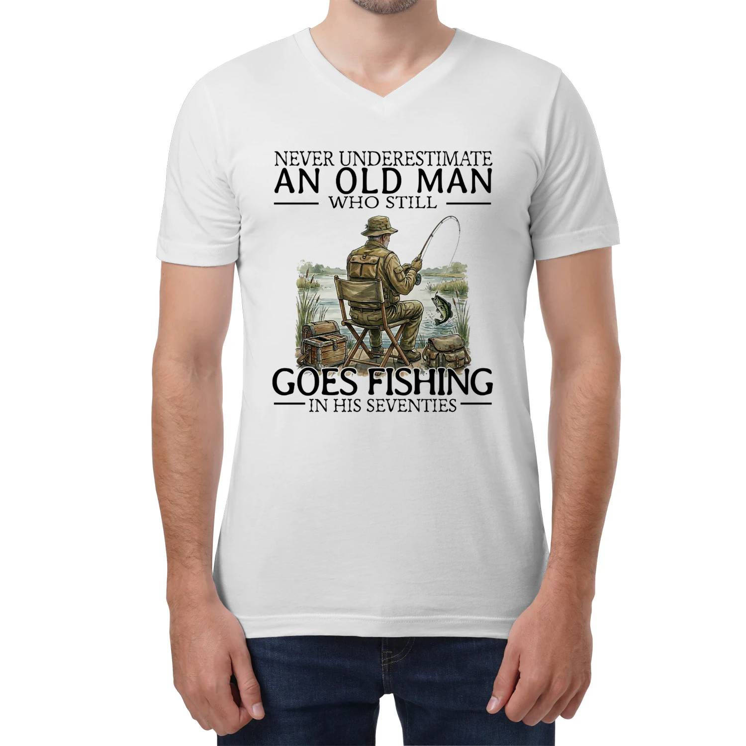 Fishing Never Old Men 70 V-Neck T-Shirt