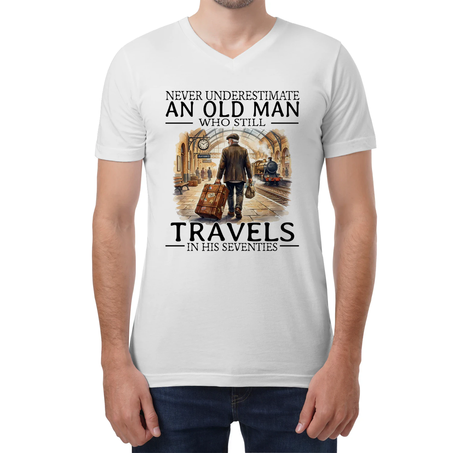 Travel Never Old Men 70 V-Neck T-Shirt