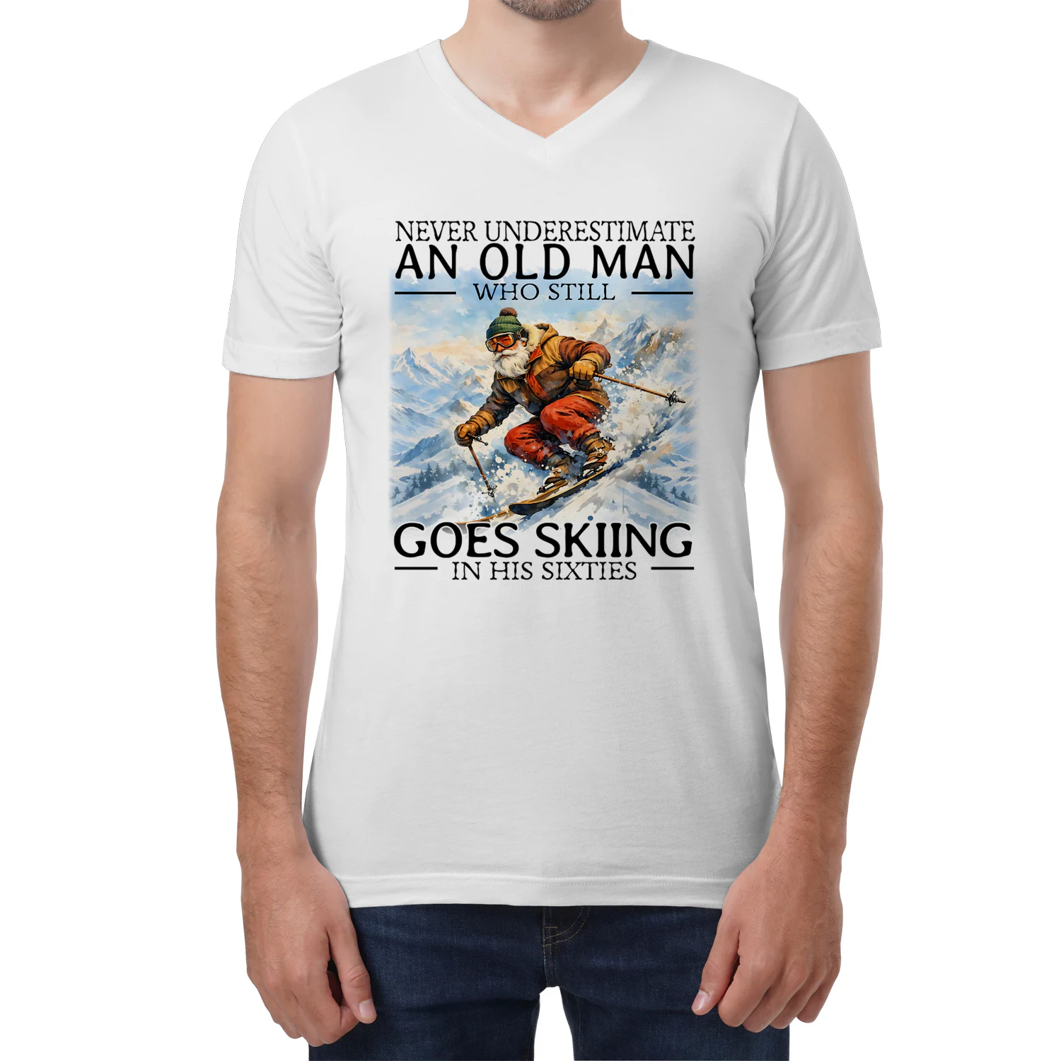 Skiing Never Old Men 60 V-Neck T-Shirt