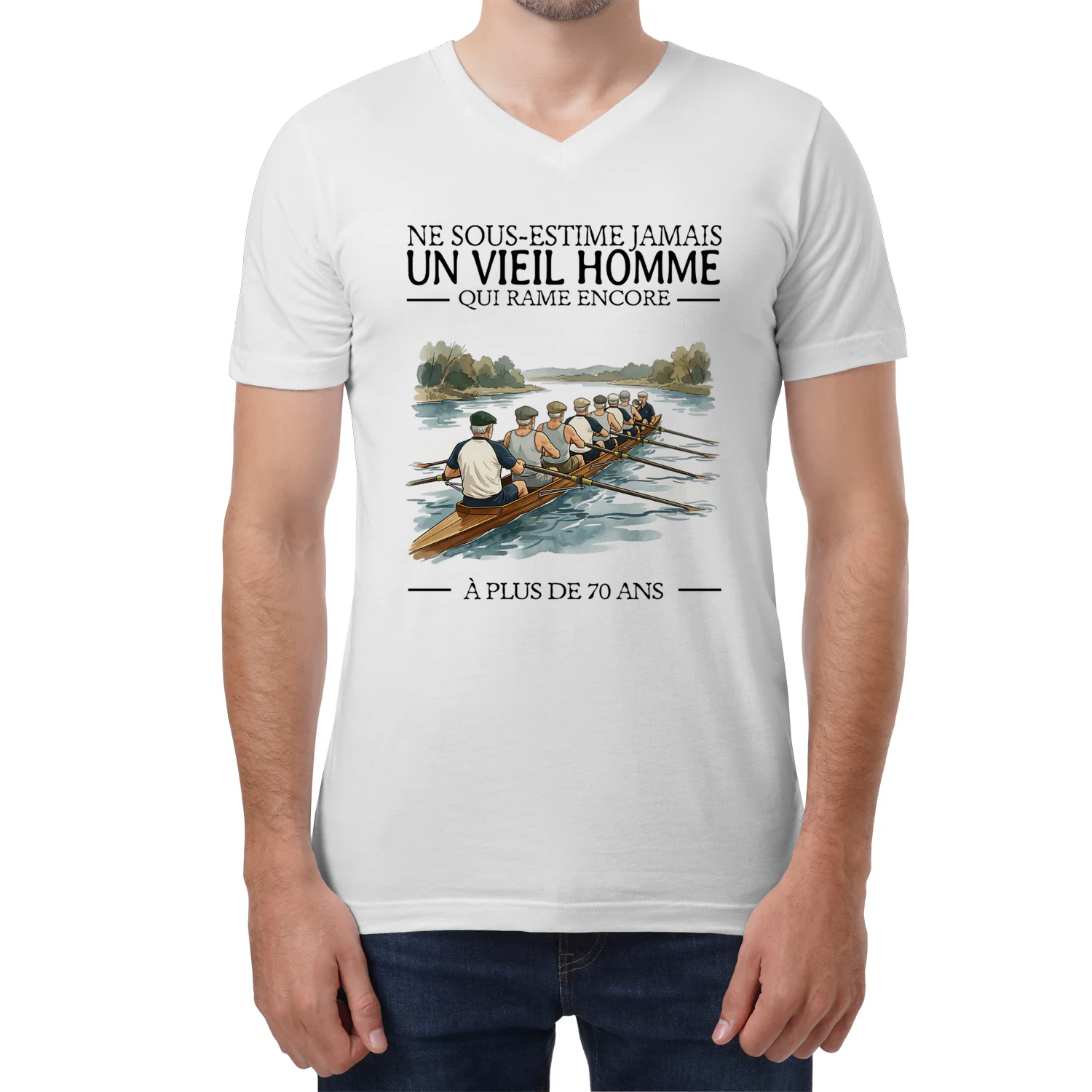 Rowing Never Old Men 70 V-Neck T-Shirt