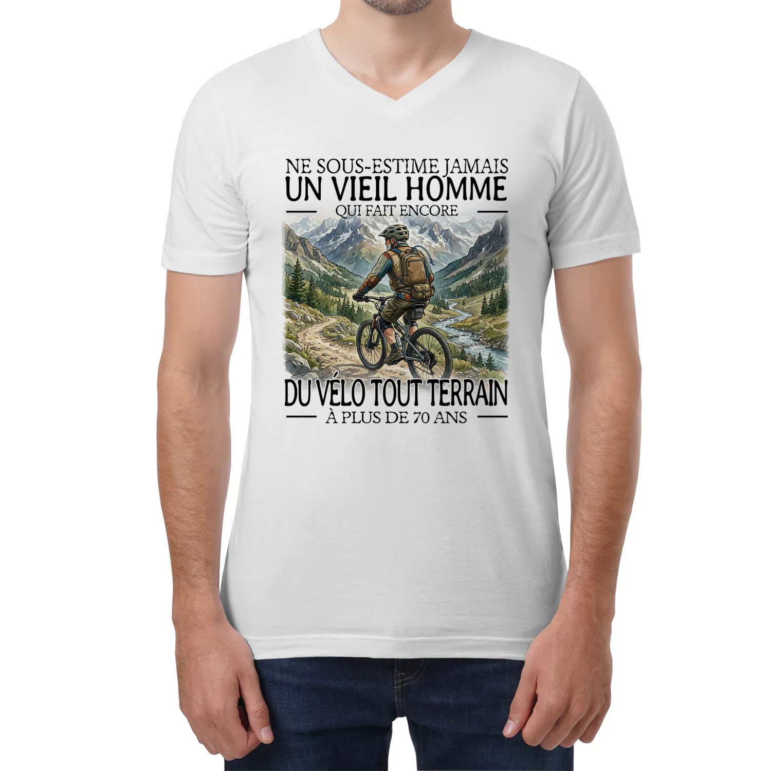 Mountainbike Never Old Men 70 V-Neck T-Shirt
