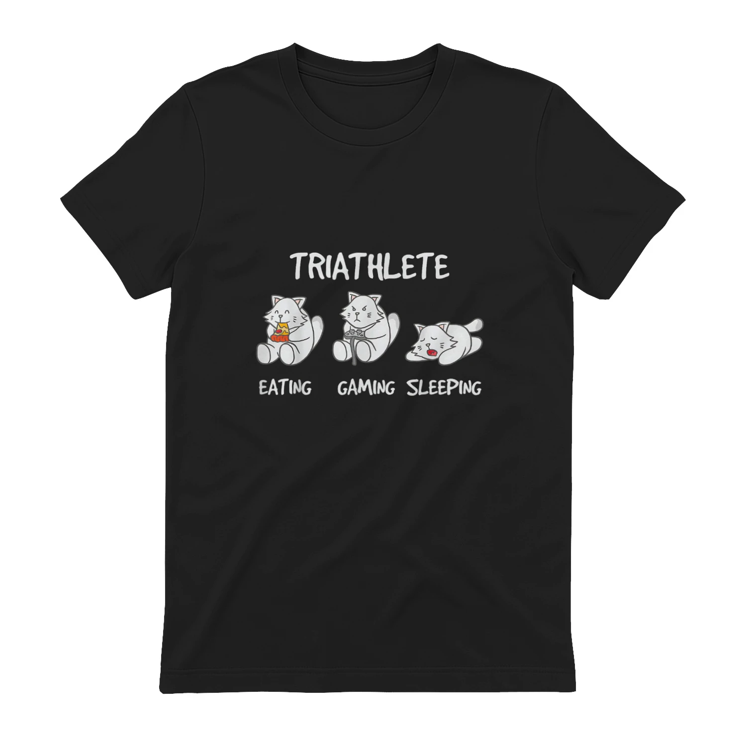 Gamer Triathlete Funny Gaming KItten Cat Playing Video Game Maglietta