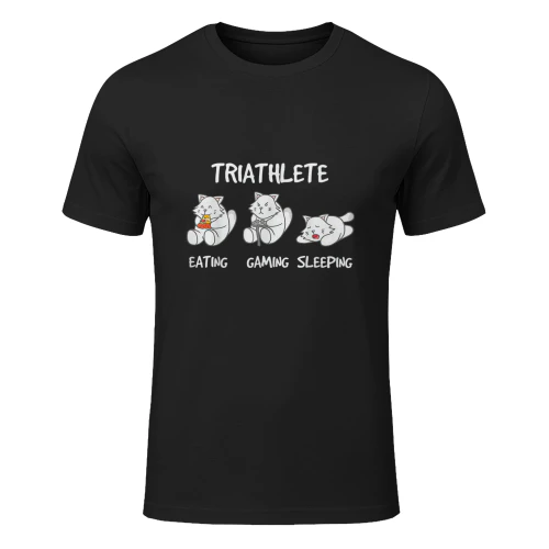 Gamer Triathlete Funny Gaming KItten Cat Playing Video Game Maglietta