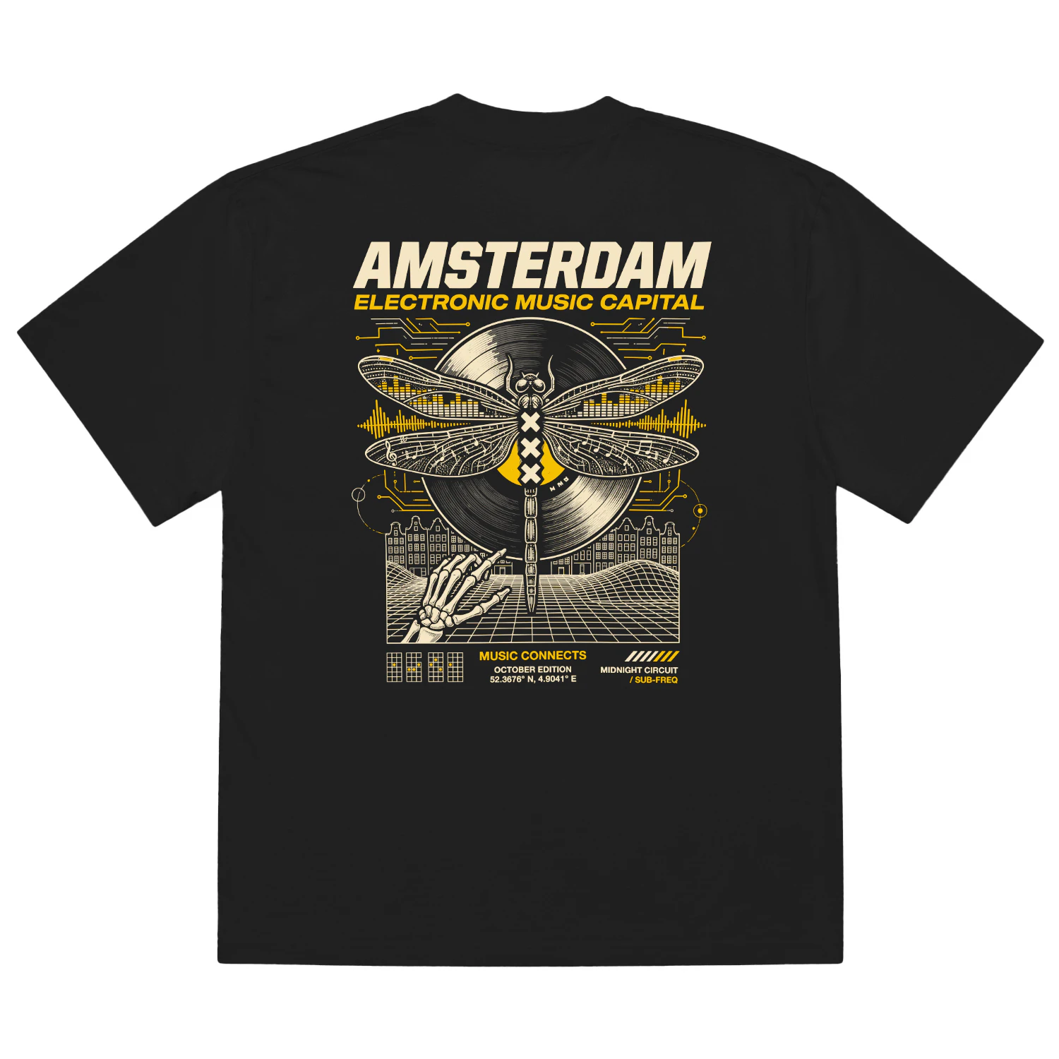 Midnight Circuit Oversized Tee - Zwart Techno Festival Shirt Heren & Dames