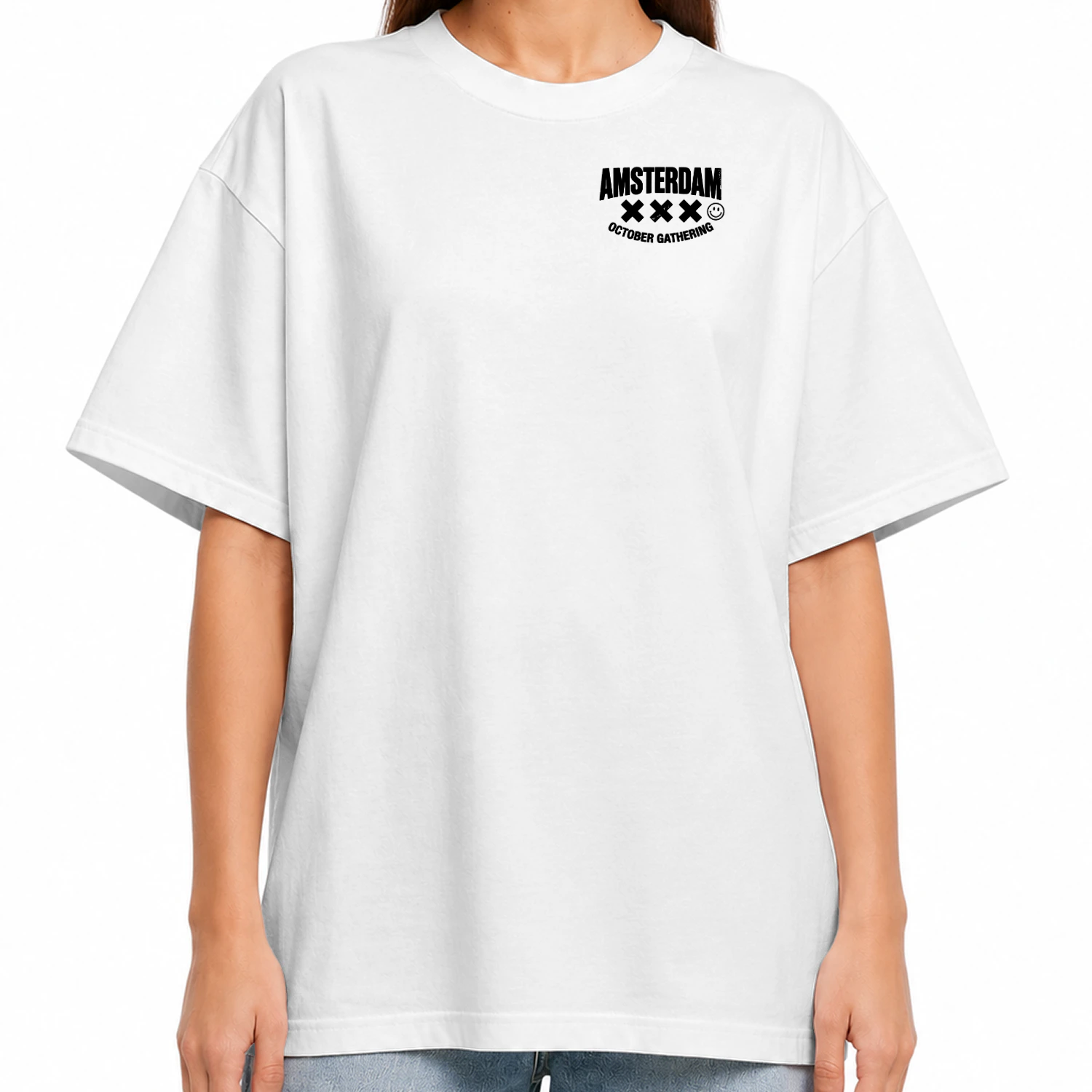 Amsterdam October Vinyl Oversized T-Shirt - Zwart Techno Lovers Streetwear Tee