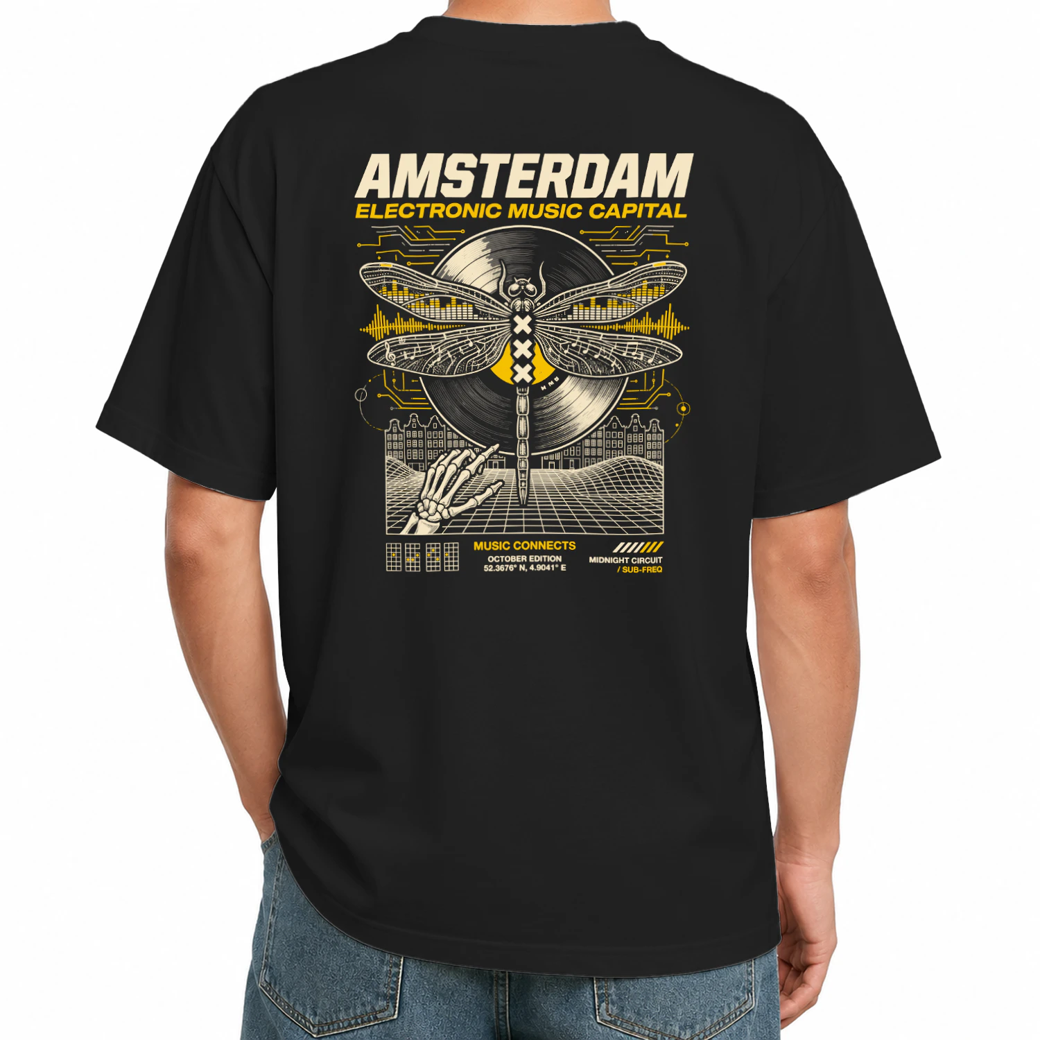 Midnight Circuit Oversized Tee - Zwart Techno Festival Shirt Heren & Dames