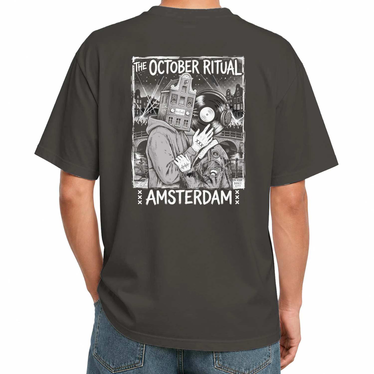 Amsterdam Techno Ritual Oversized T-Shirt - Heavyweight Donker Festival Shirt