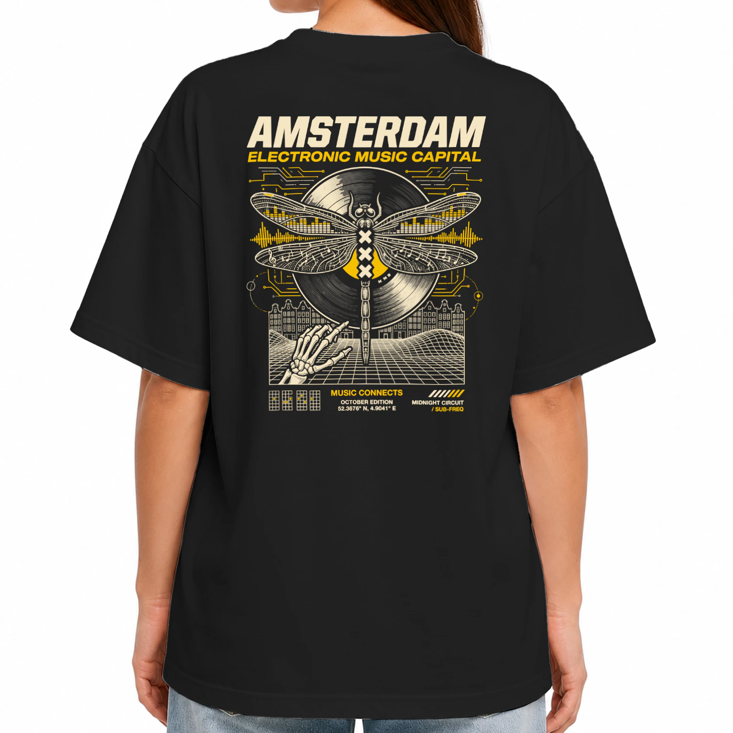 Midnight Circuit Oversized Tee - Zwart Techno Festival Shirt Heren & Dames