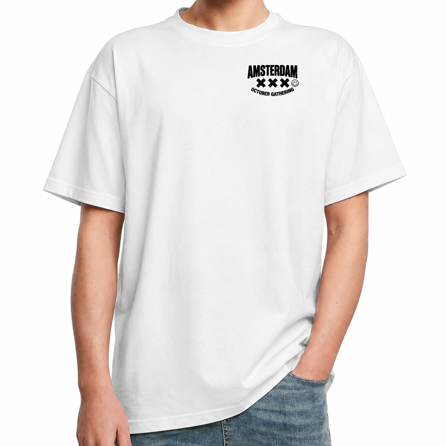 Amsterdam October Vinyl Oversized T-Shirt - Zwart Techno Lovers Streetwear Tee