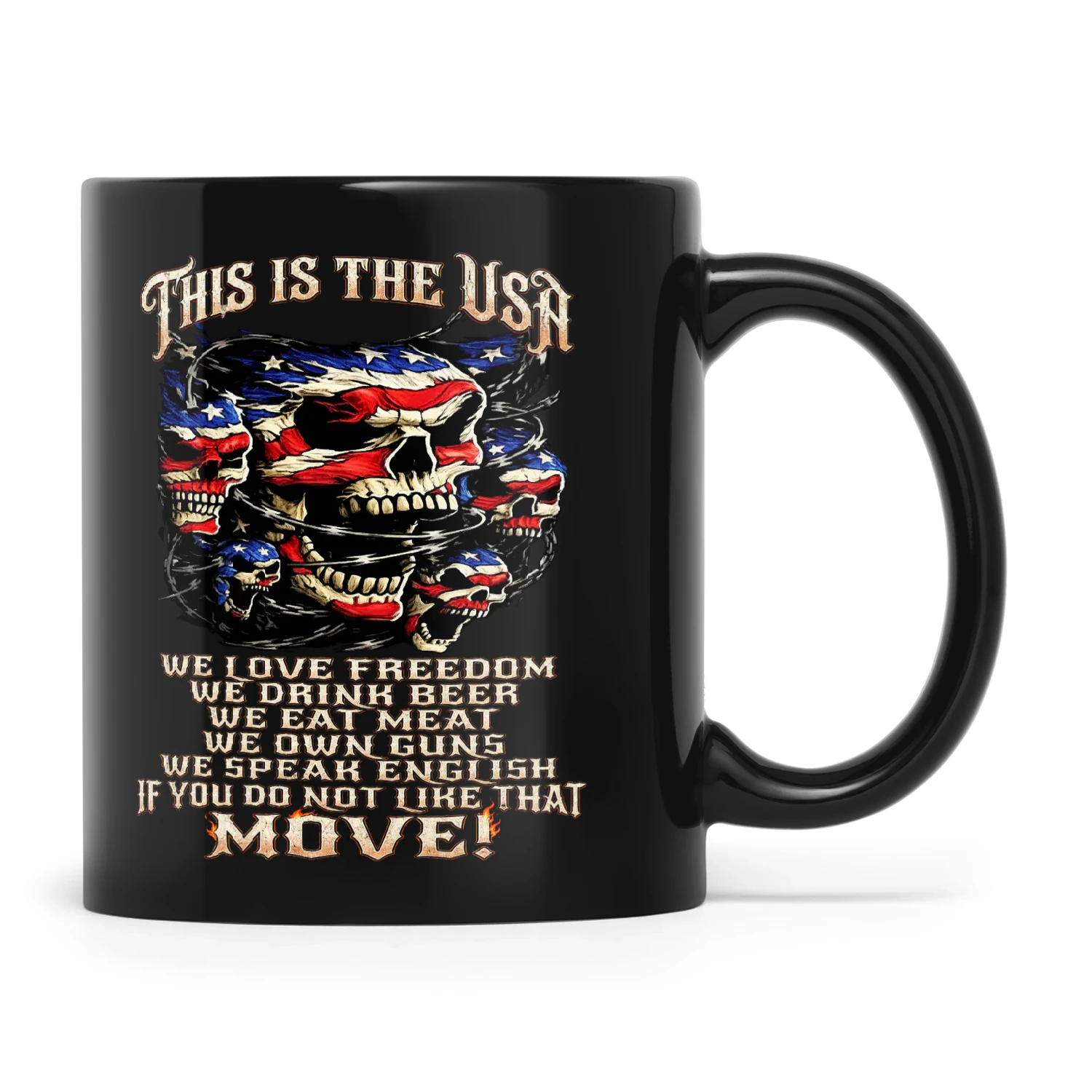 Skull This Is The USA We Love Freedom We Drink Beer We Eat Meat We Own Guns We Speak English If You Do Not Like That Move