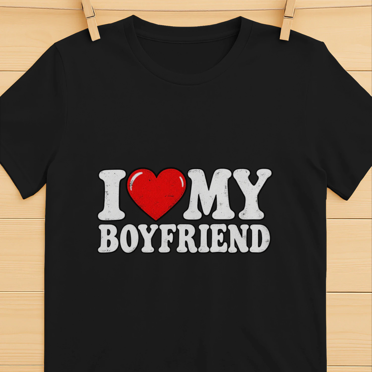 T-shirt met 'I Love My Boyfriend'-hart, leuk cadeau voor in de relatie, romantisch T-shirt met opdruk voor koppels, expressieve T-shirts met opdruk voor mannen