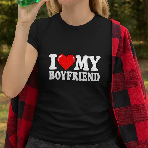 I Love My Boyfriend Heart T-Shirt, Cute Relationship Gif,Expressive Graphic Tees for Men