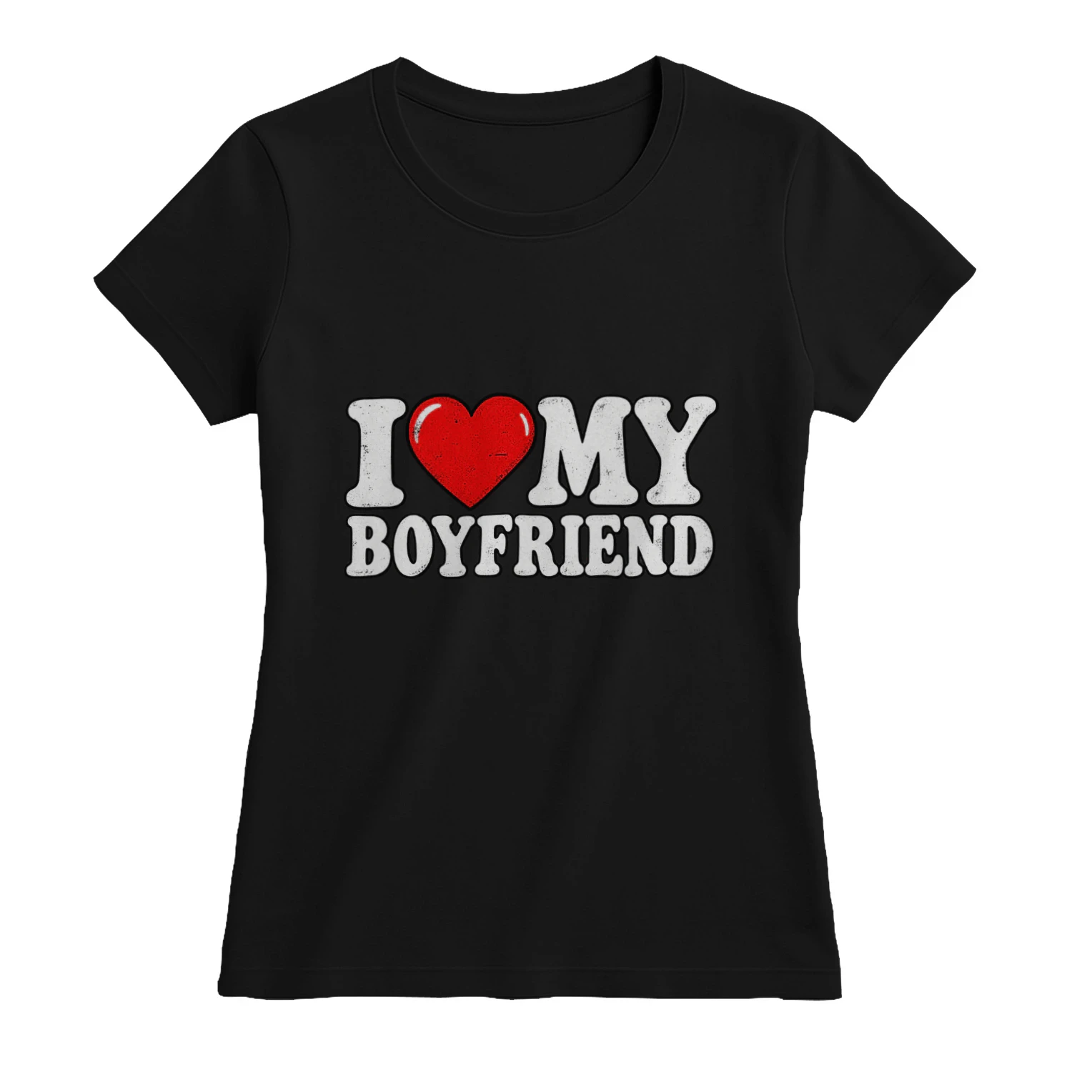 T-shirt met 'I Love My Boyfriend'-hart, leuk cadeau voor in de relatie, romantisch T-shirt met opdruk voor koppels, expressieve T-shirts met opdruk voor mannen
