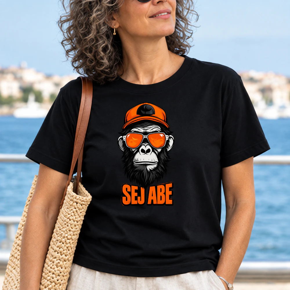 Sej Abe T-shirt – Cool Gorilla med Orange Solbriller