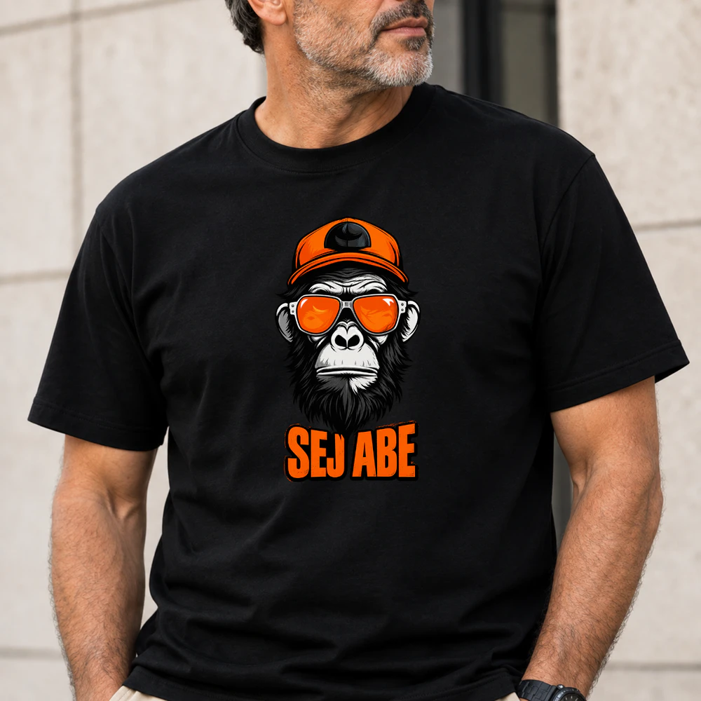 Sej Abe T-shirt – Cool Gorilla med Orange Solbriller