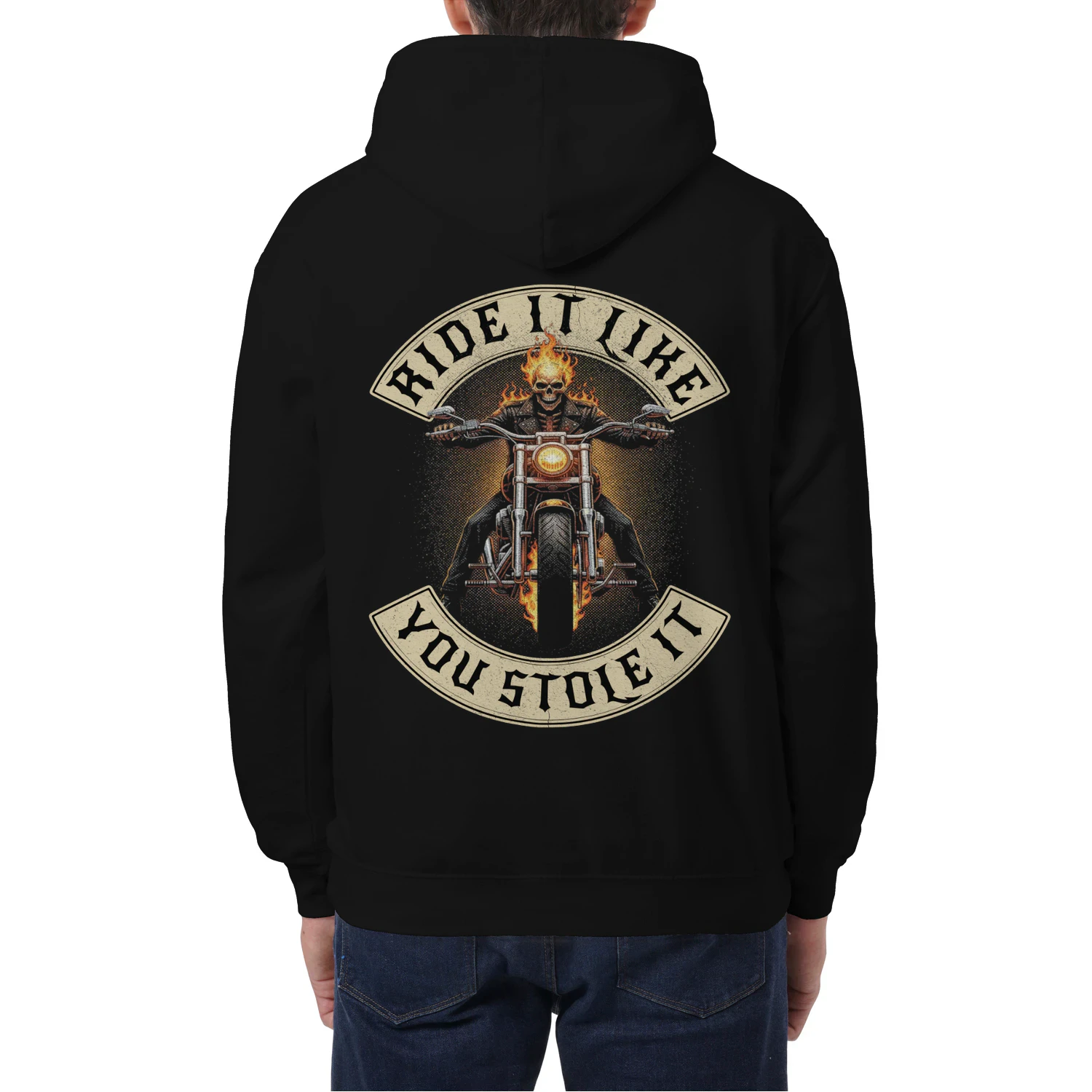 Ride It Like You Stole It In Hell - GOR Design on a Back Printed Unisex Hoodie