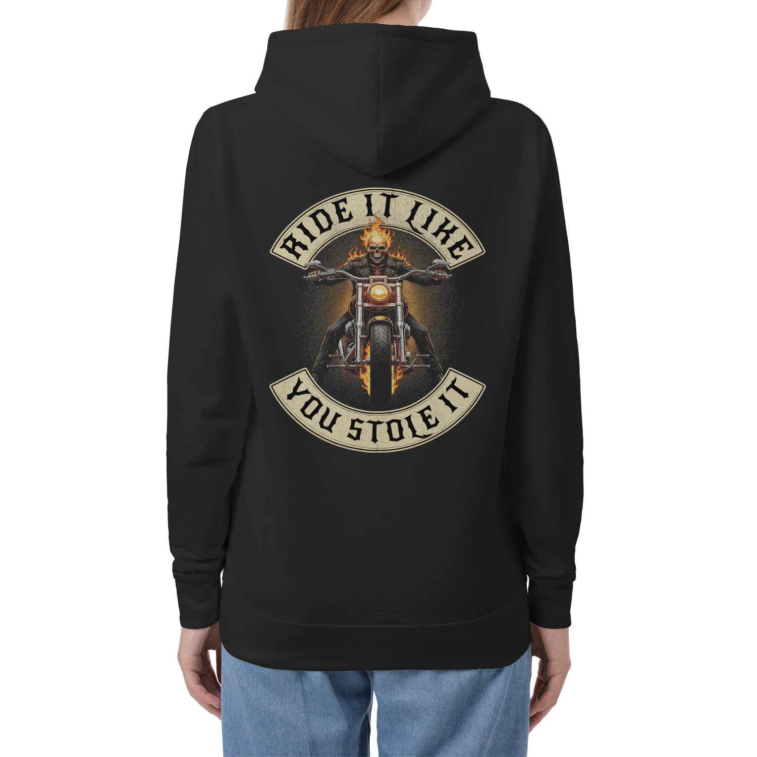 Ride It Like You Stole It In Hell - GOR Design on a Back Printed Unisex Hoodie
