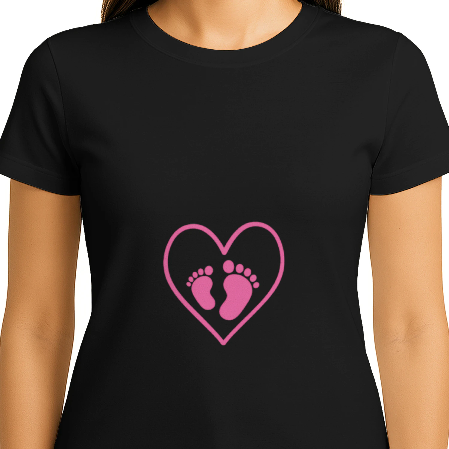 Cute Baby Footprints & Heart Maternity T-Shirt - Pregnancy Announcement Gift