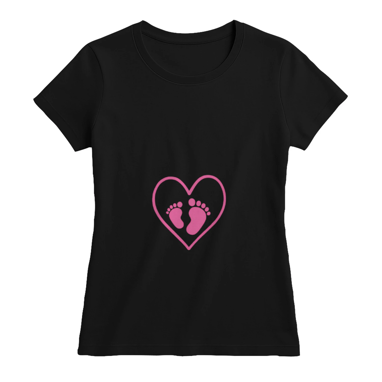 Cute Baby Footprints & Heart Maternity T-Shirt - Pregnancy Announcement Gift