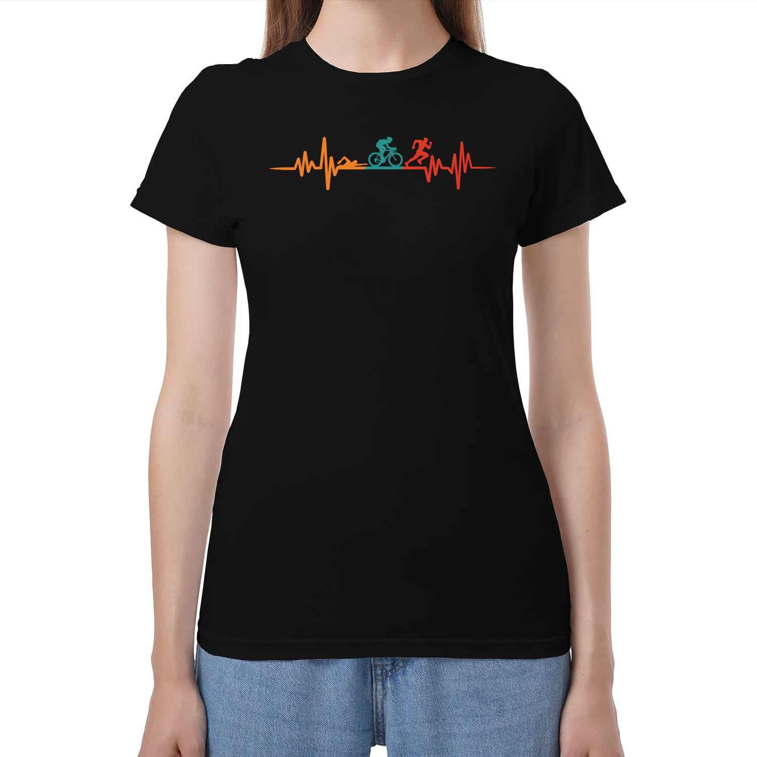 Retro color heartbeat of a triathlete triathlon 