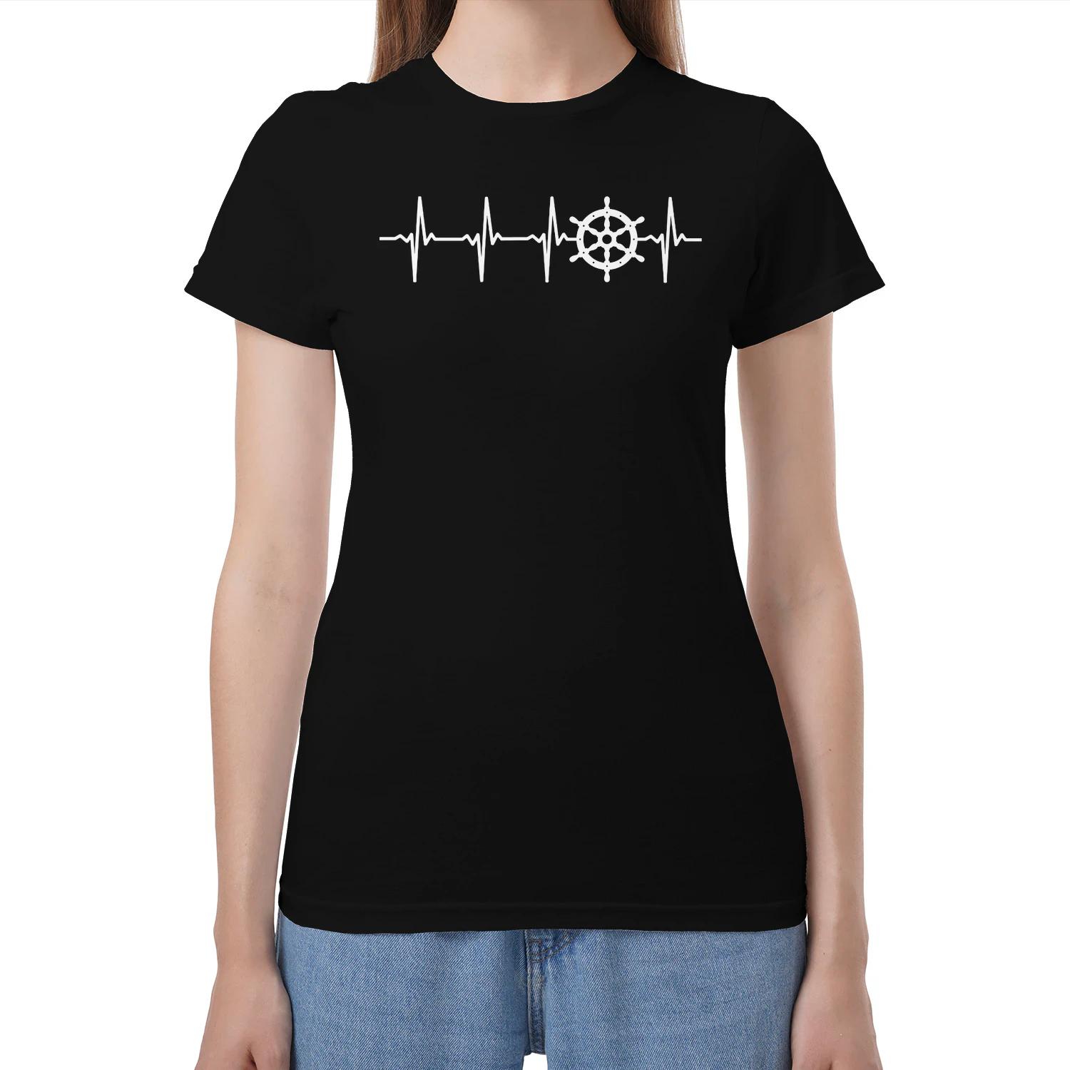 Herzschlag Boot Steuerrad T-Shirt Segeln Seemann Kreuzfahrt Kapitän