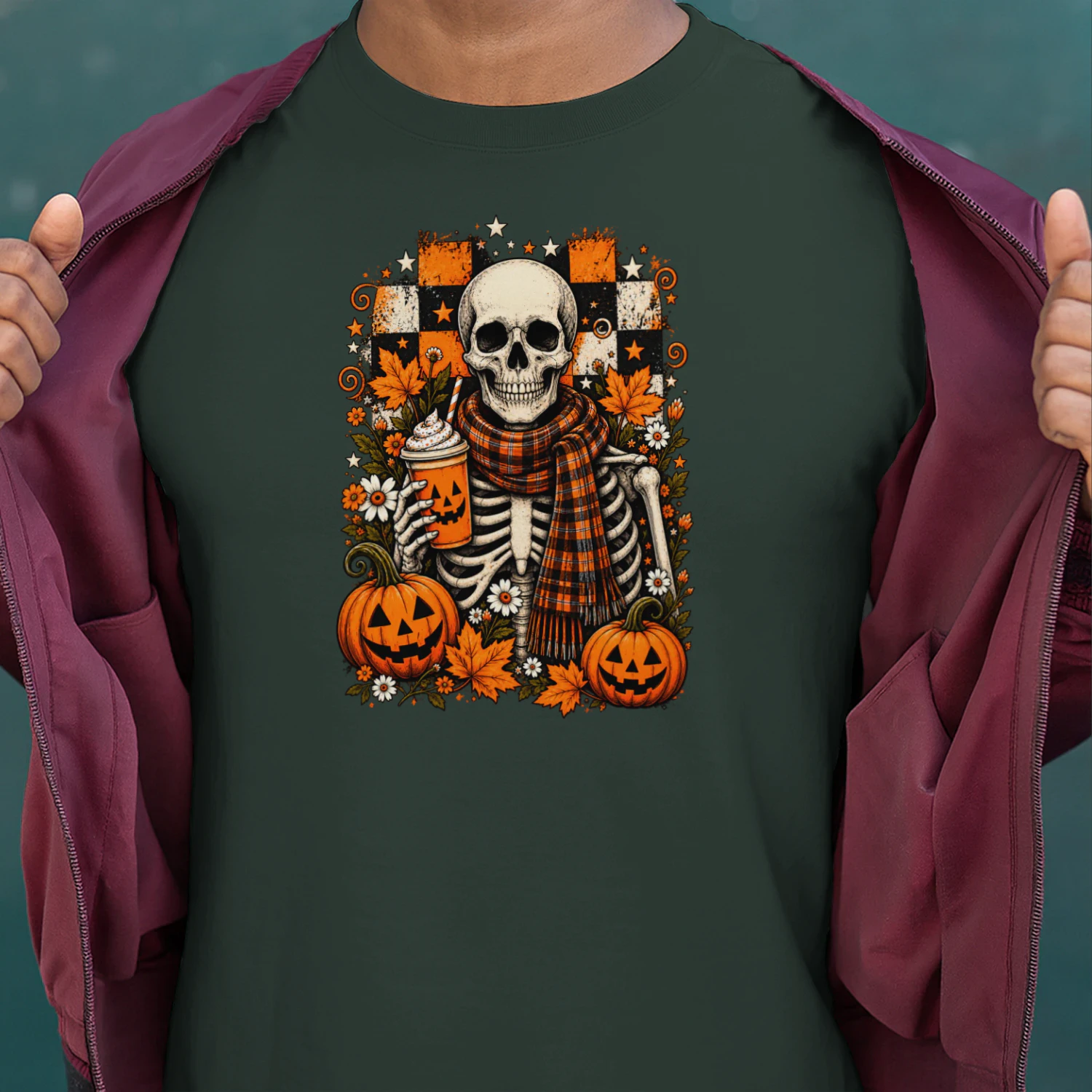 Skeleton Pumpkin Spice Halloween T-Shirt 