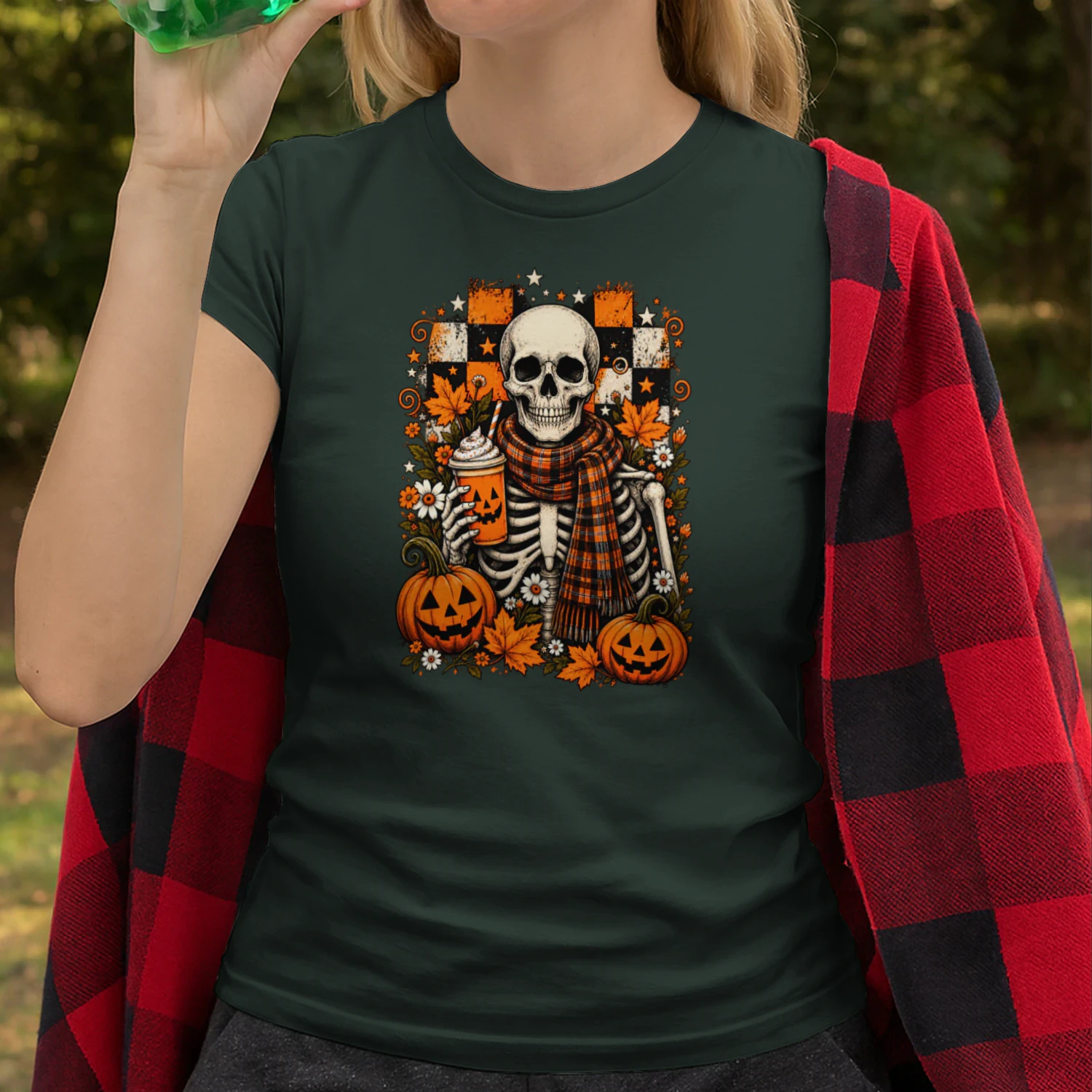 Skeleton Pumpkin Spice Halloween T-Shirt 