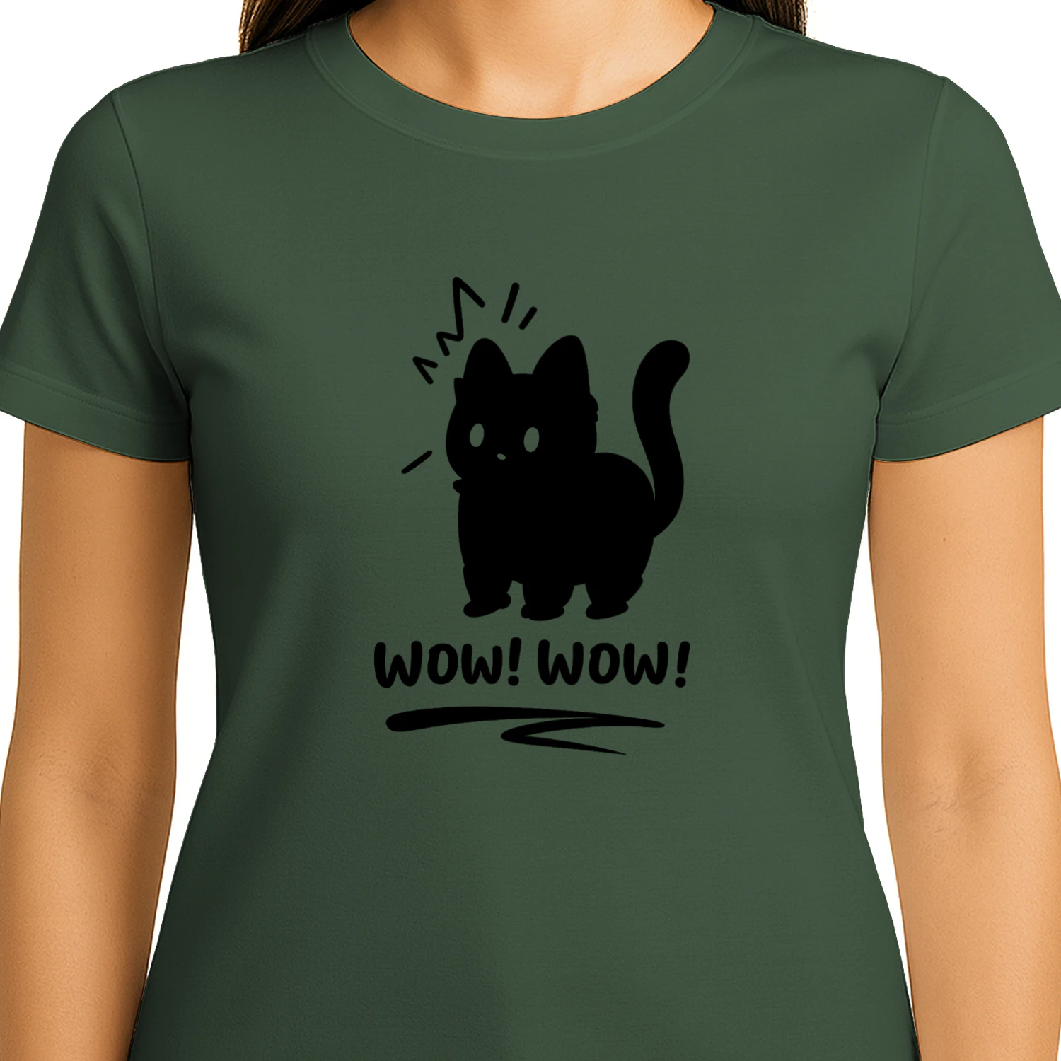 Cute Black Cat WOW WOW Tee